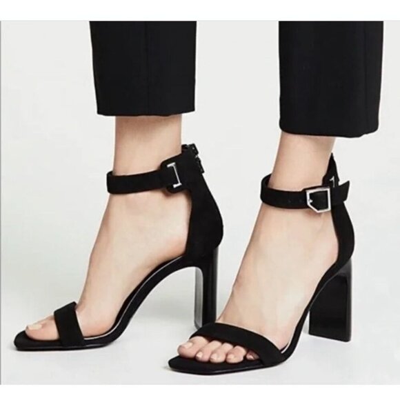 Rag & Bone Ellis Black Suede Block Heel Ankle Strap Sandals SZ 37.5, US 7.5 - Picture 1 of 10